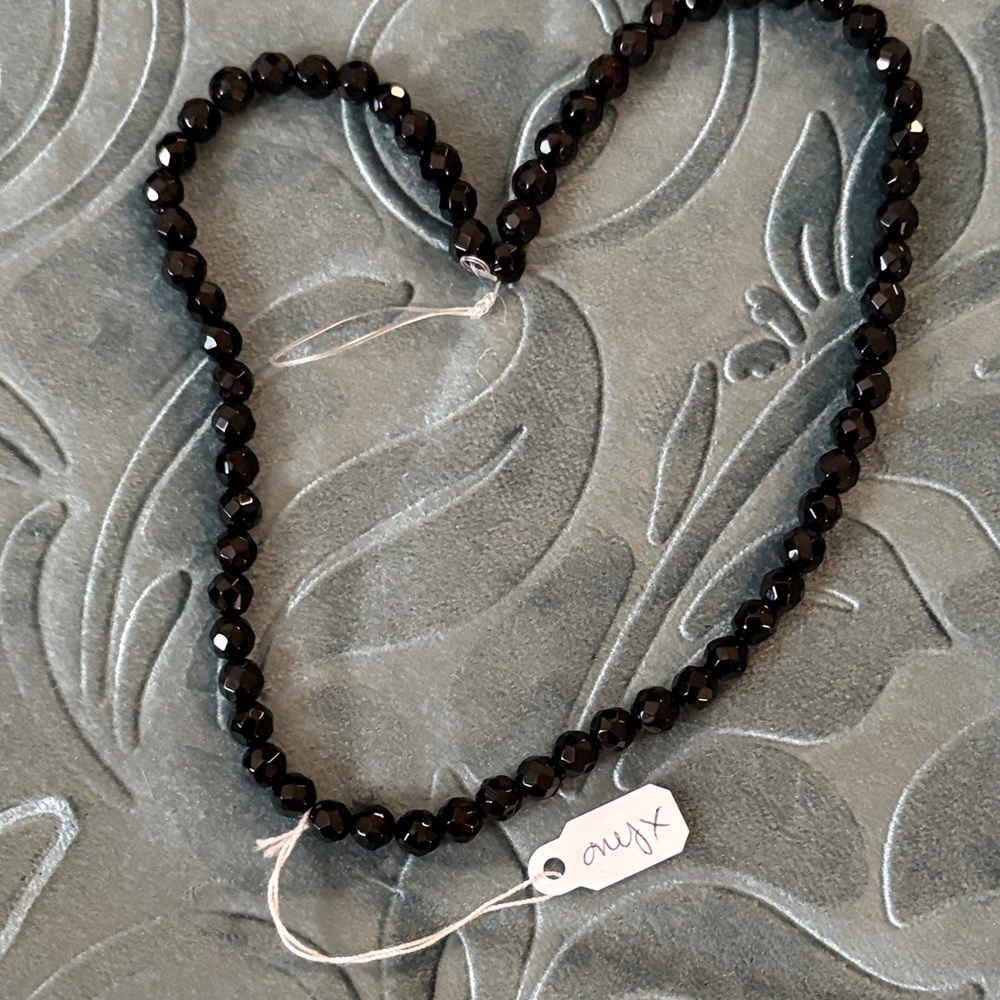 NWT Genuine Black Onyx Faceted Bead Strand for Crafting handmade jewelry.